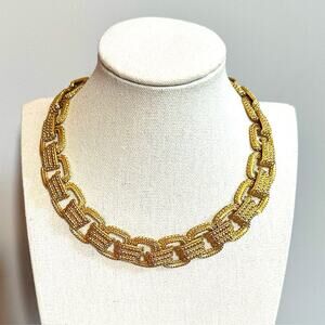 Vintage MONET Gold Textured Necklace Classic Statement Collar Retro Choker VTG